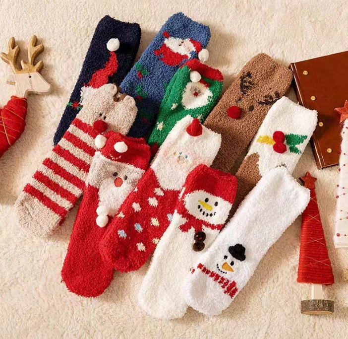 Pacote Holiday Box Sock Stocking para mulher logótipo personalizado para criança Meias de vestido Fuzzy Gift de Natal