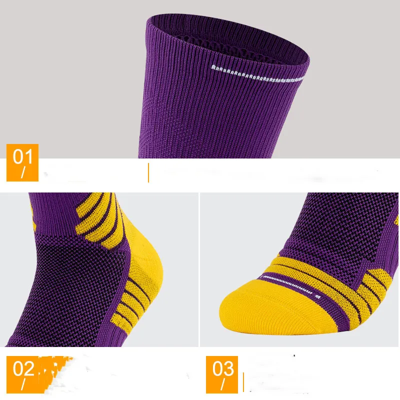 Meias de corrida e basquete personalizadas em poliéster respirável, com logo, acolchoadas, para homens e mulheres