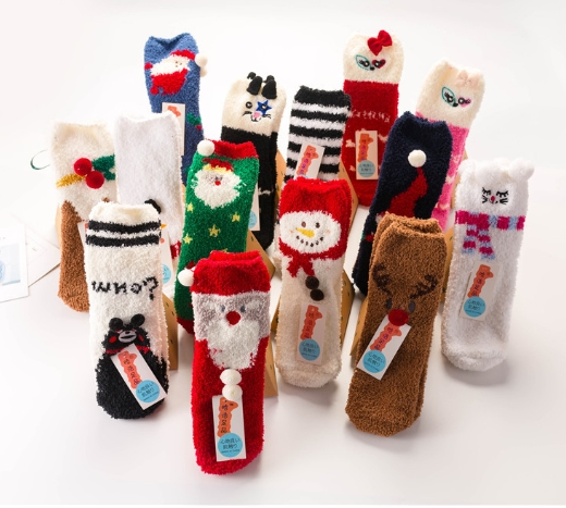 Pacote Holiday Box Sock Stocking para mulher logótipo personalizado para criança Meias de vestido Fuzzy Gift de Natal