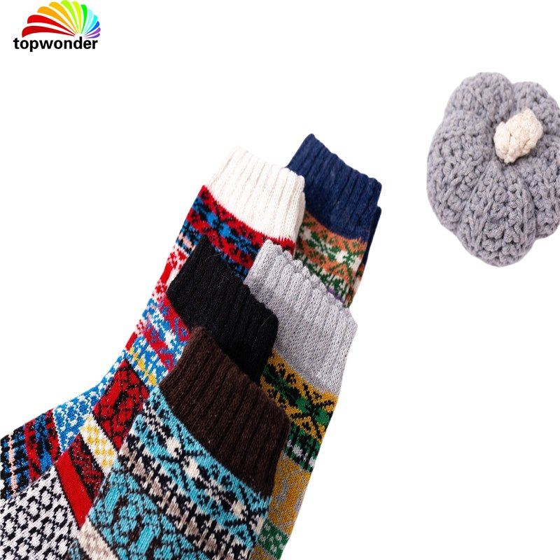 Personalize e Atacado Meia Térmica Vintage Grossa de Inverno em Muitas Cores e Designs