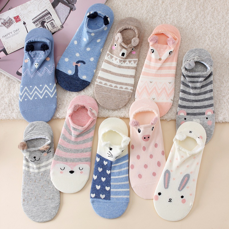 Meias Estereoscópicas de Lã de Penas, Meias de Baixo Topo de Animais de Desenho Japonês, Meias Invisíveis de Boca Rasa para Mulheres