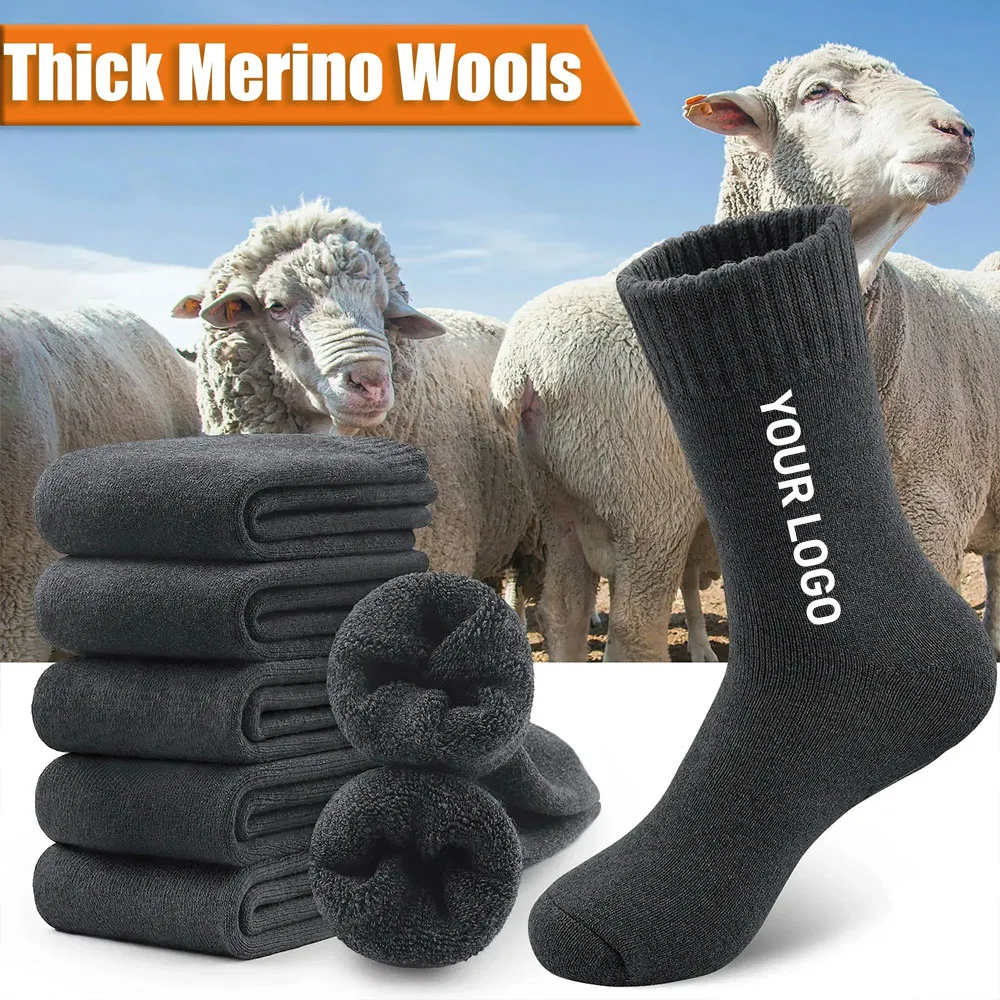 Meias de Lã Merino Personalizadas, Tricô Grosso, Quentes, Meias de Lã para o Inverno