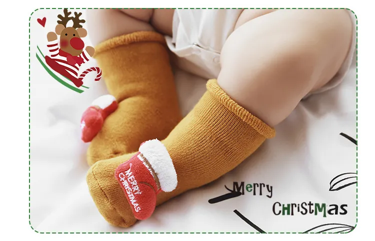 Meias de Natal Grossas para Bebês Recém-Nascidos Meias de Lã para Bebês Meias de Chão para Bebês