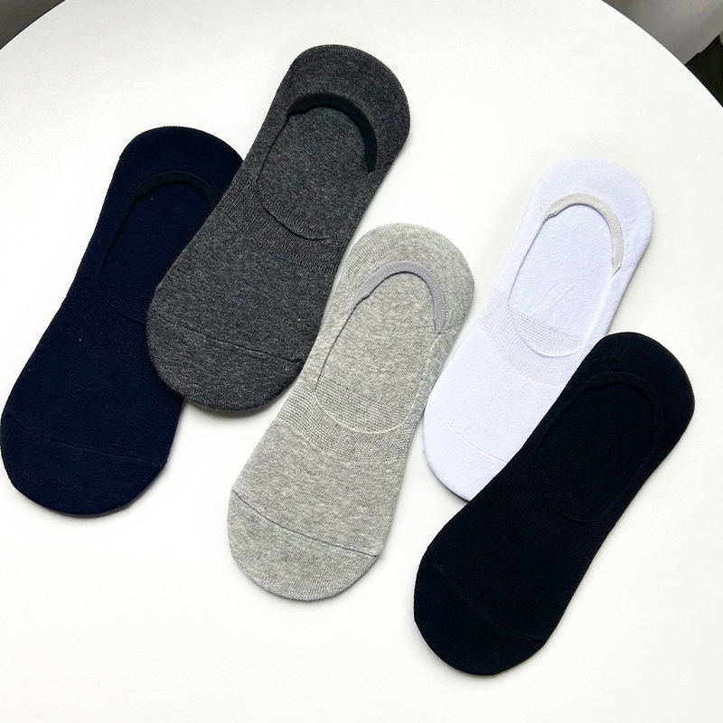 Meias de barco invisíveis de silicone antiderrapantes para homens de verão, meias de algodão respiráveis até o tornozelo