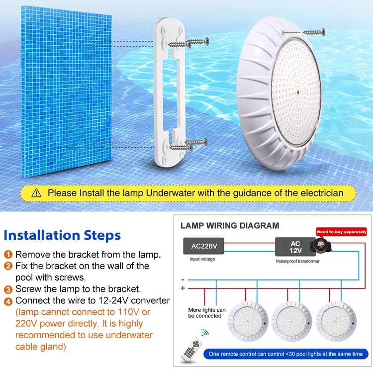 High Quality Pool Lamp Concrete Wireless 12V 18W Flat Oem Ip68 Waterproof Led Swimming Pool Light