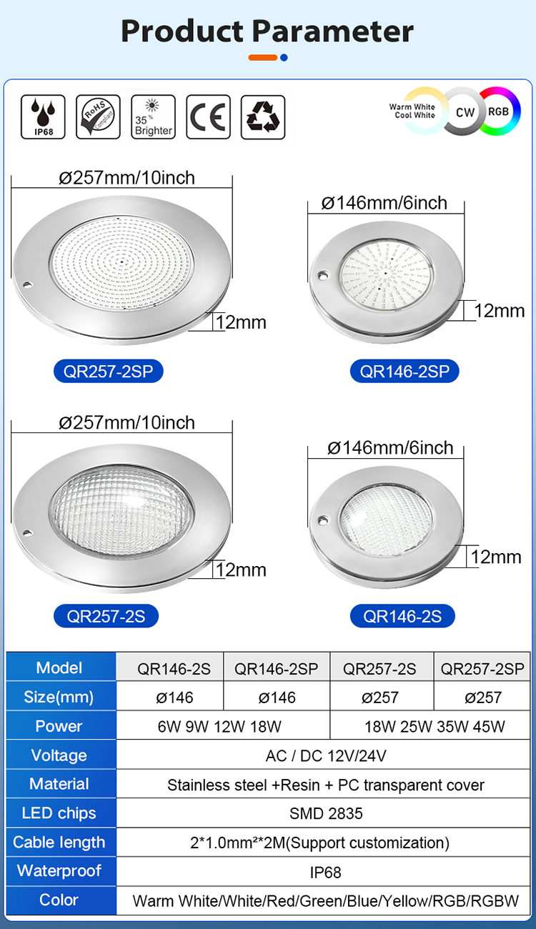 12V AC Ip68 Waterproof Par56 Above Ground Abs Smd2835 Remote Control Multicolor Underwater Rgb Swim Led Recessed Pool Lamp