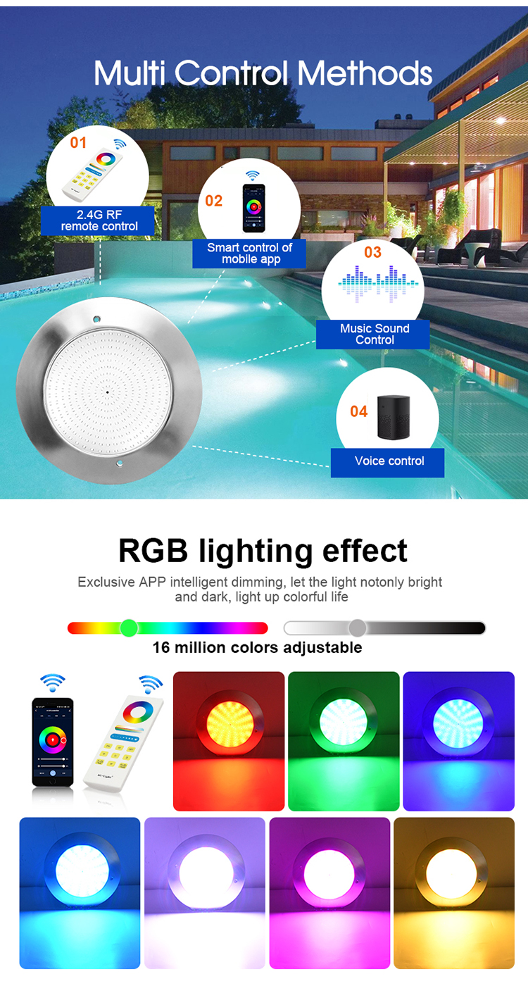 DC 12V Ip68 Waterproof 4 Wire RGB RGBW Stainless Steel Resin Filled Underwater Swimming Pool Led Light Low Voltage