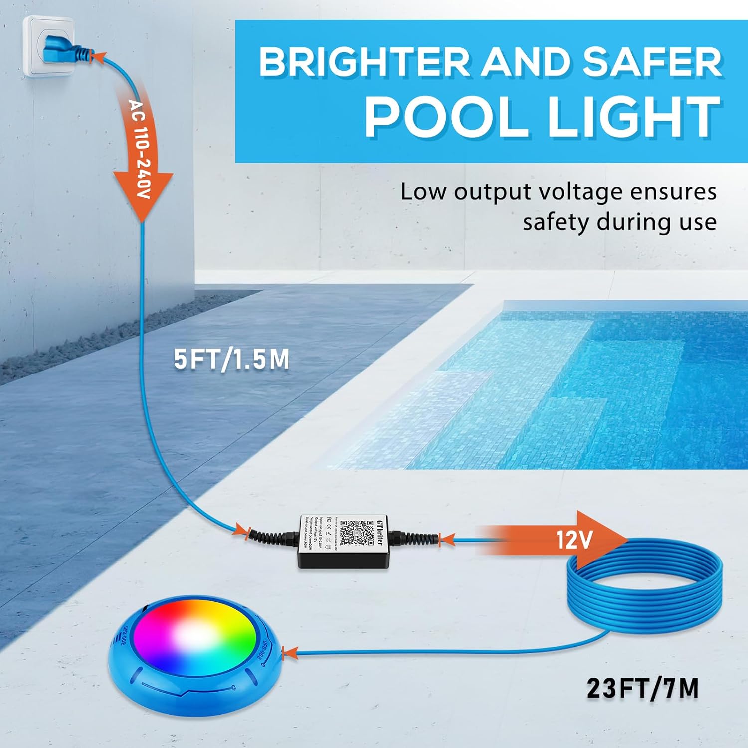 APP Control 20W RGB Dimmable LED Pool Lights with Suction Cups &amp; Built-in Magnets IP68 Waterproof for Ground Inground Pools