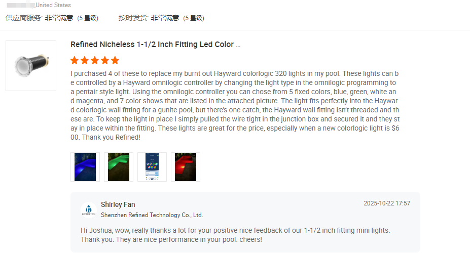 Refined 100ft IP68 RGB LED Pool Light 1.5 Inch Multi-Color Replacement for Pentair/Jandy/Hayward Spa Pool Lights