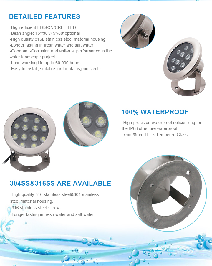 Waterproof Swimming Pool LED Light Specifications