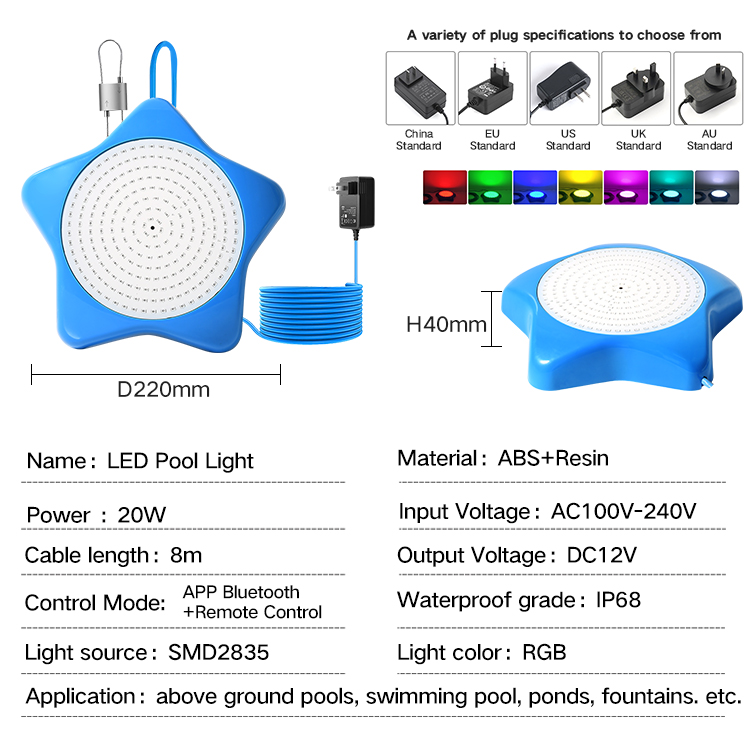 Ip68 Waterproof 12V LED Pool Lights Color-Changing with Magnetic App Remote Control for Above Ground and Inground Pools