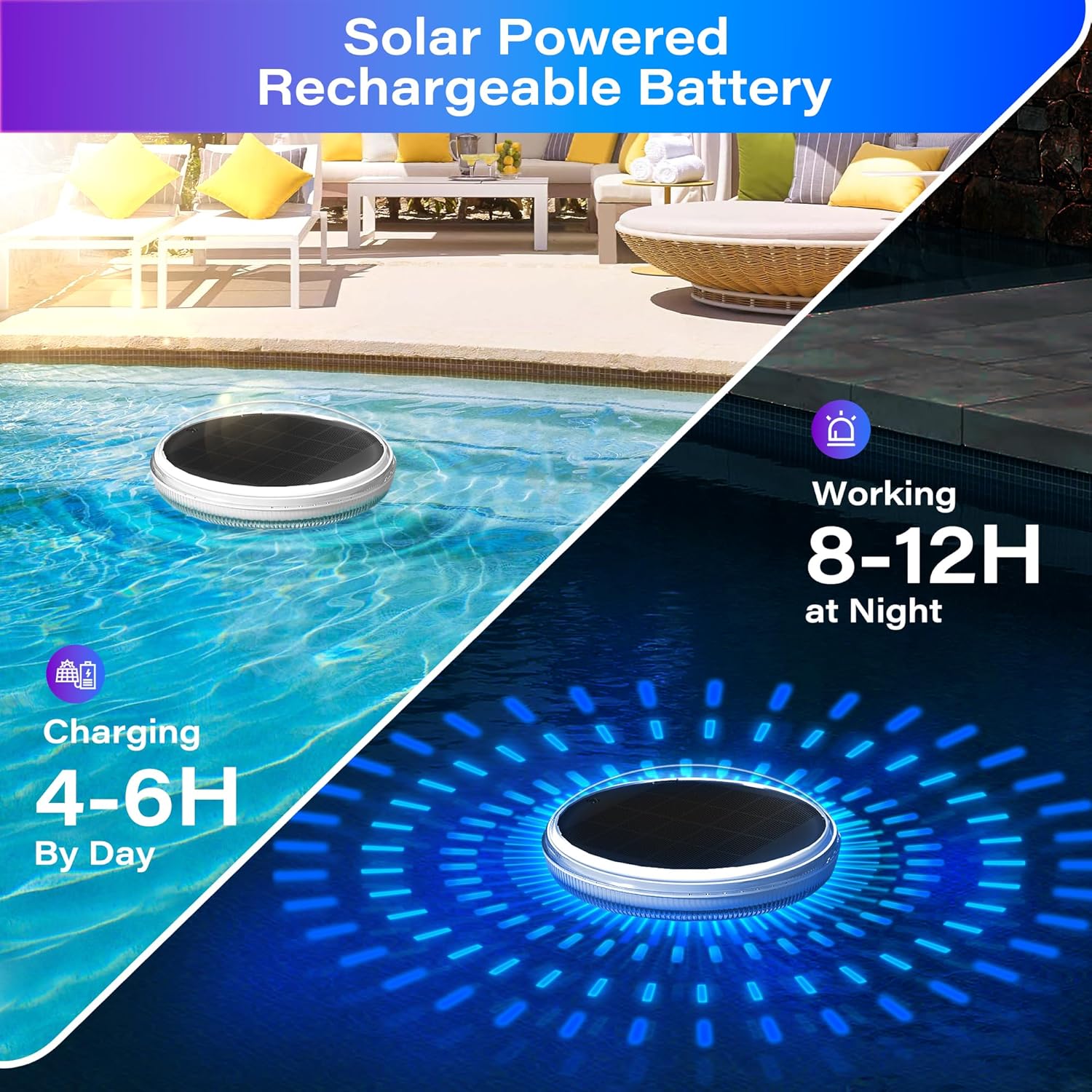 Coxseni Solar Floating Pool Lights 4-Pack RGB LED IPX7 Waterproof Remote Control 3000mAh Lithium Battery Swimming Pool Modern