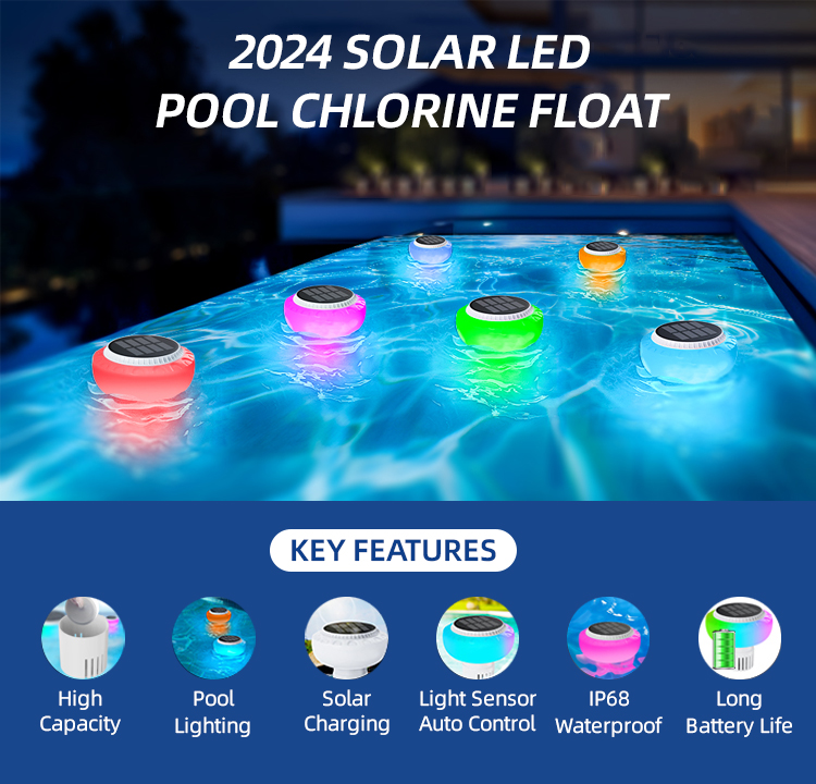 IP68 Waterproof LED Solar ABS Floating Chlorine Dispenser Color-Changing Warm White Rechargeable Pooling Light