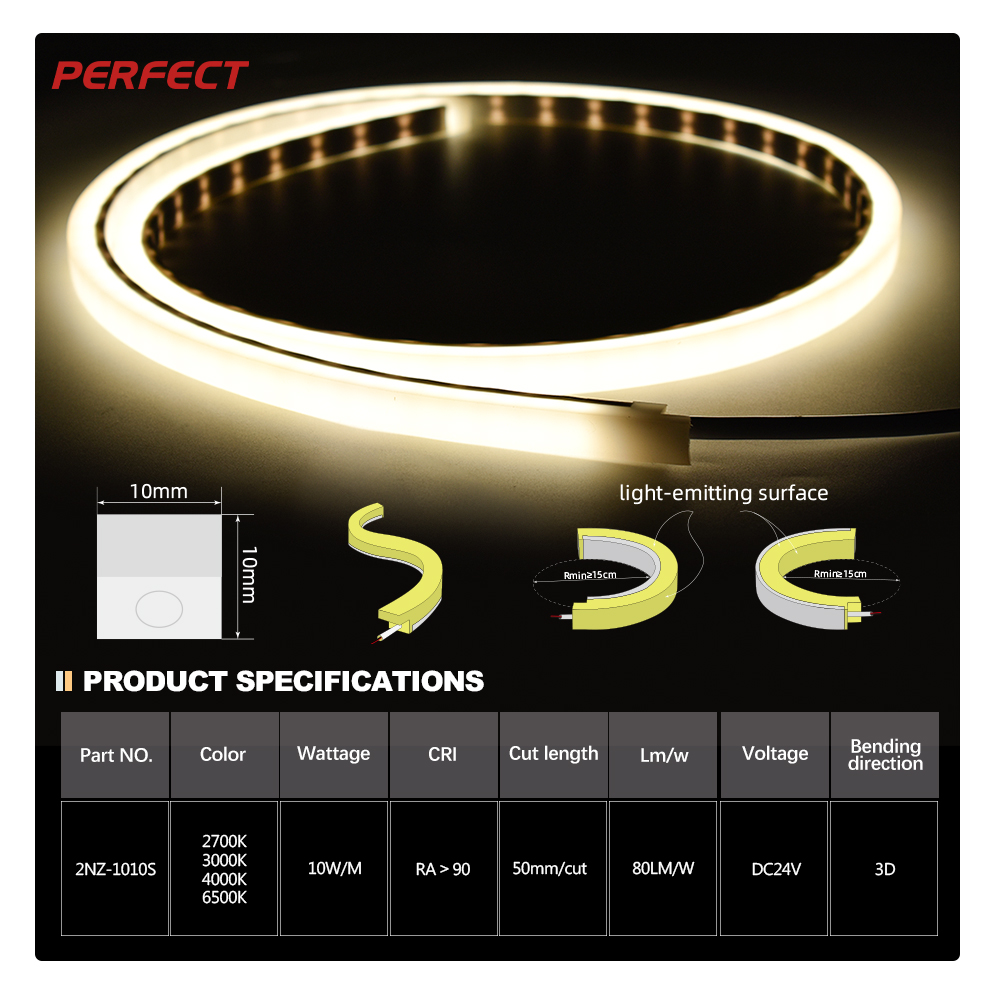 Swimming Pool Underwater 10*10mm IP68 3D Solid Neon LED 24VDC White Color High Transmittance Cuttable