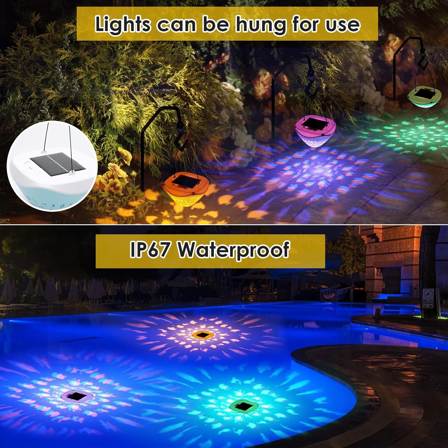 Solar-Powered Rechargeable Pool Light Waterproof LED Pool Ambient Light / Portable Outdoor Decorative Light Supports Charging