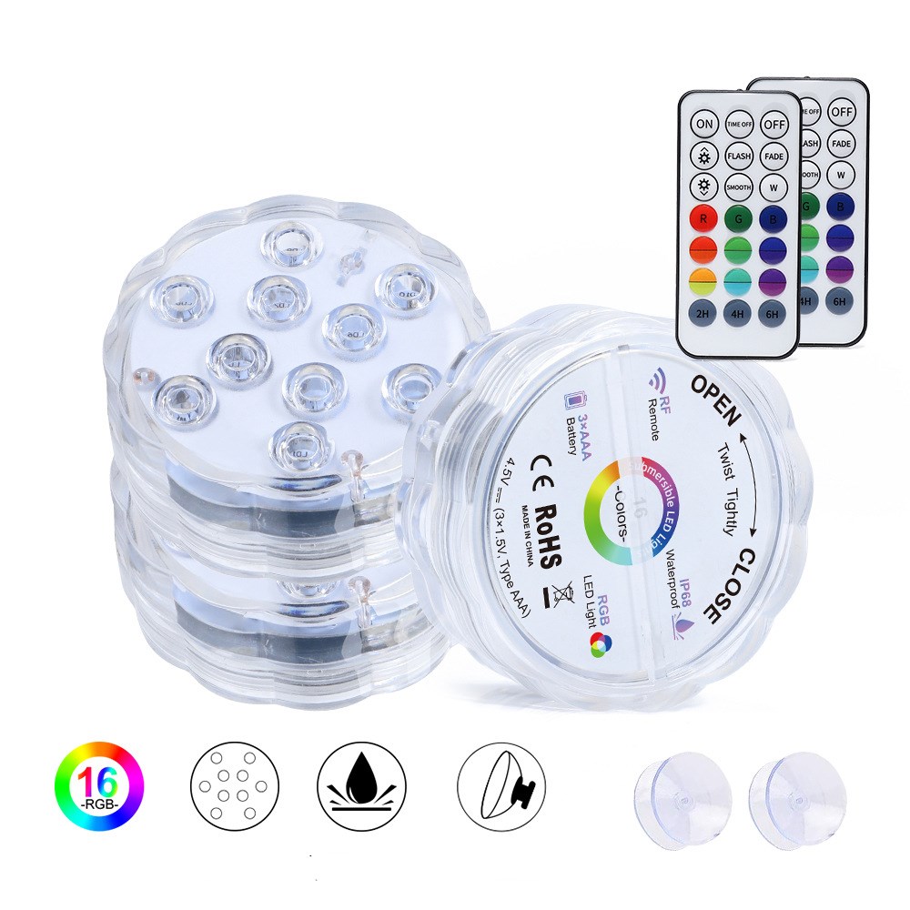 LED Remote Control Diving Light RGB Colorful Luminous Waterproof Light Swimming Pool Magnet Sucker Diving Spa Light