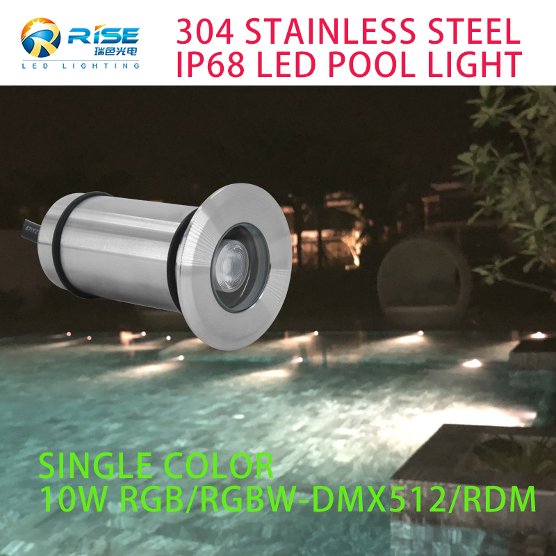 RGBW 10W 316 Stainless Steel Glass LED Pool Light DMX512 Control AC/DC 12-24V Floating Recessed Ground IP68 Rating Warm White