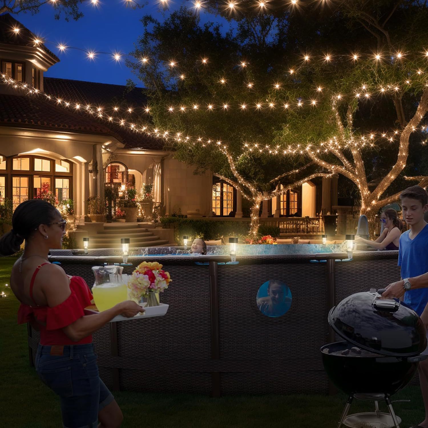 Solar LED Pool Light Waterproof Night Light 3500K Warm White CE Certified IP65 Rating Silicone 60 CRI 600 Lumens Garden Fence