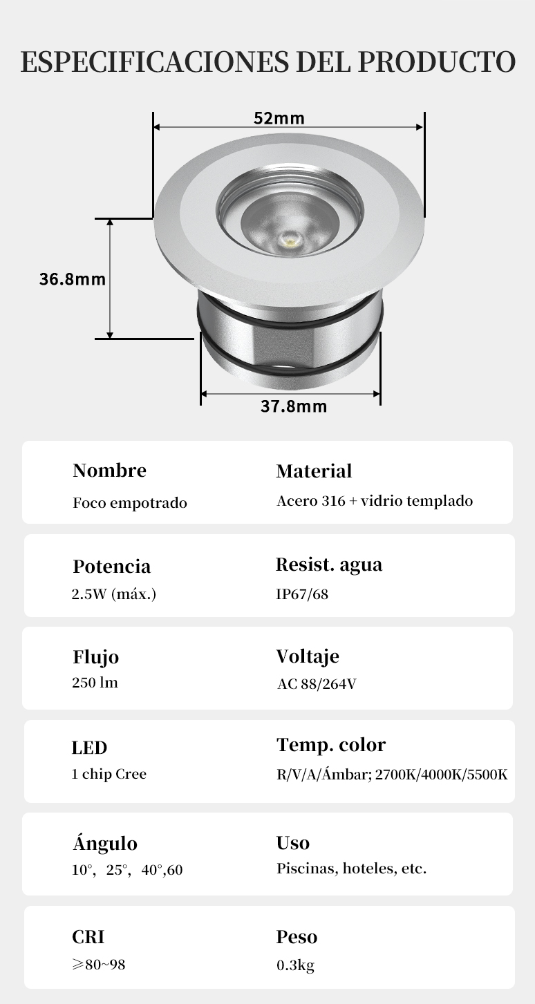 Factory Wholesale INSS-052 316 Stainless Steel Inground Light 2.5W 4000K IP68 Recessed LED Ground Light Pool Walkway Light OEM