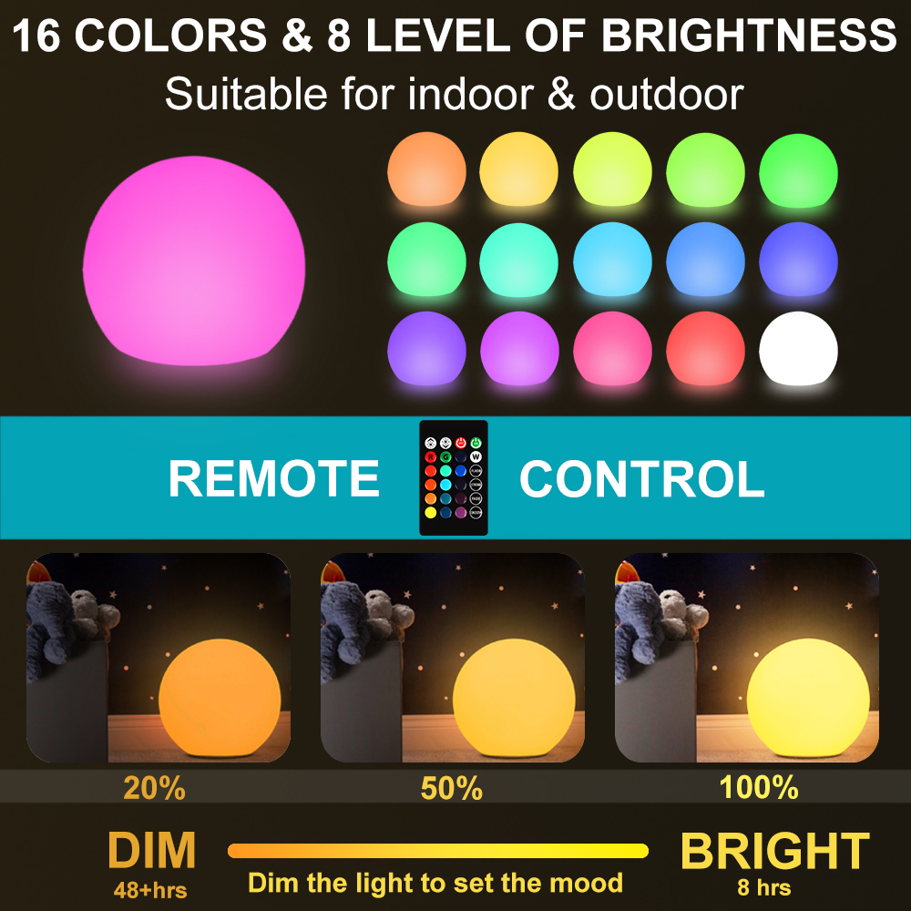 LED Light Pool Toys IP65 Waterproof Garden Decoration Floating RGB LED Ball 15cm Plastic Body Rechargeable Battery 16 Colors