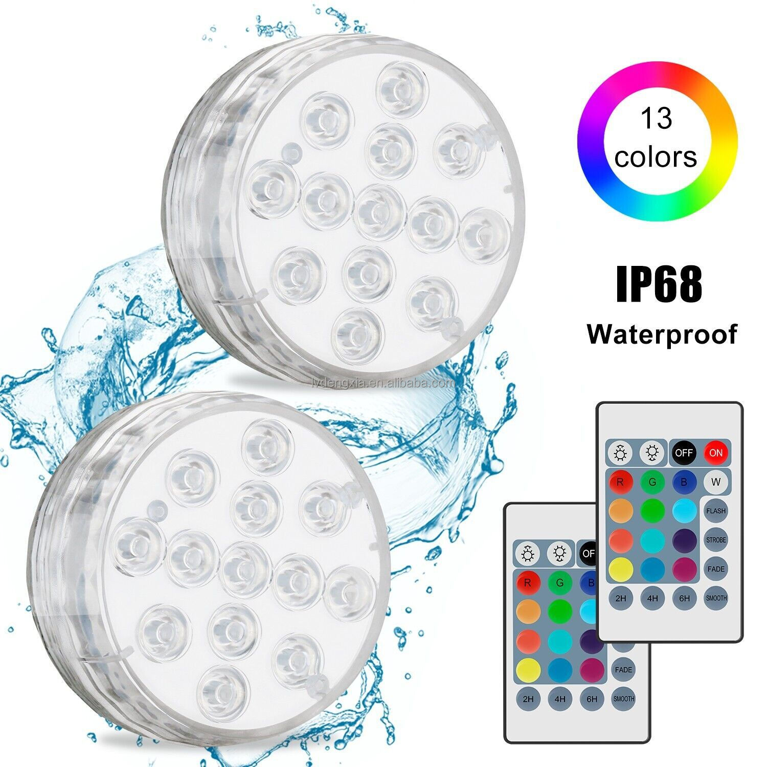 13LEDs RGB IP68 Battery Operated Waterproof Pool Lights Pond Submersible Lamp with Magnet for Fish Tank, Home Decorations