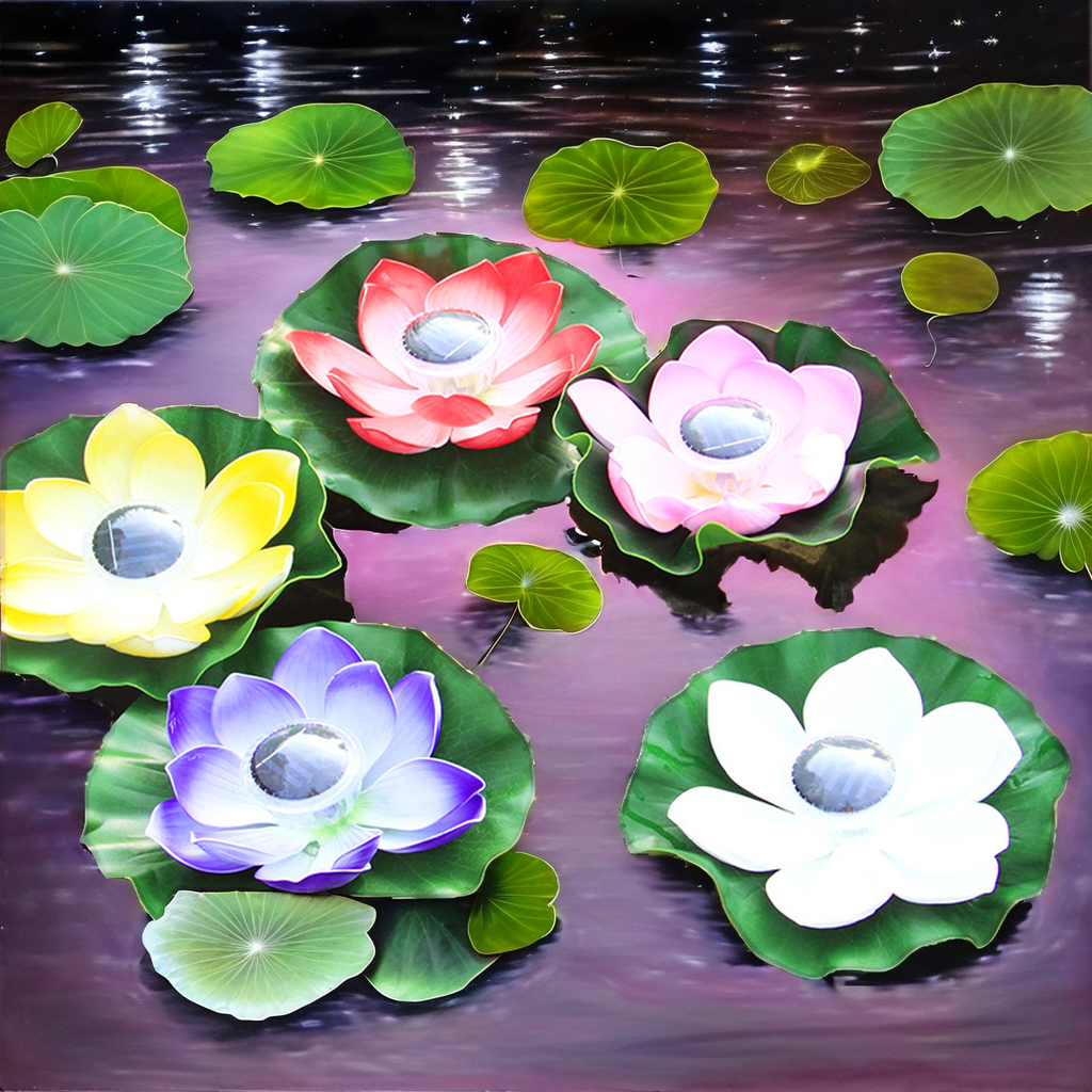 Color Changing Solar Floating Lotus Flower Lights PC Material IP65 Rated LED 1800lm Rechargeable Pool &amp; Pond Lighting