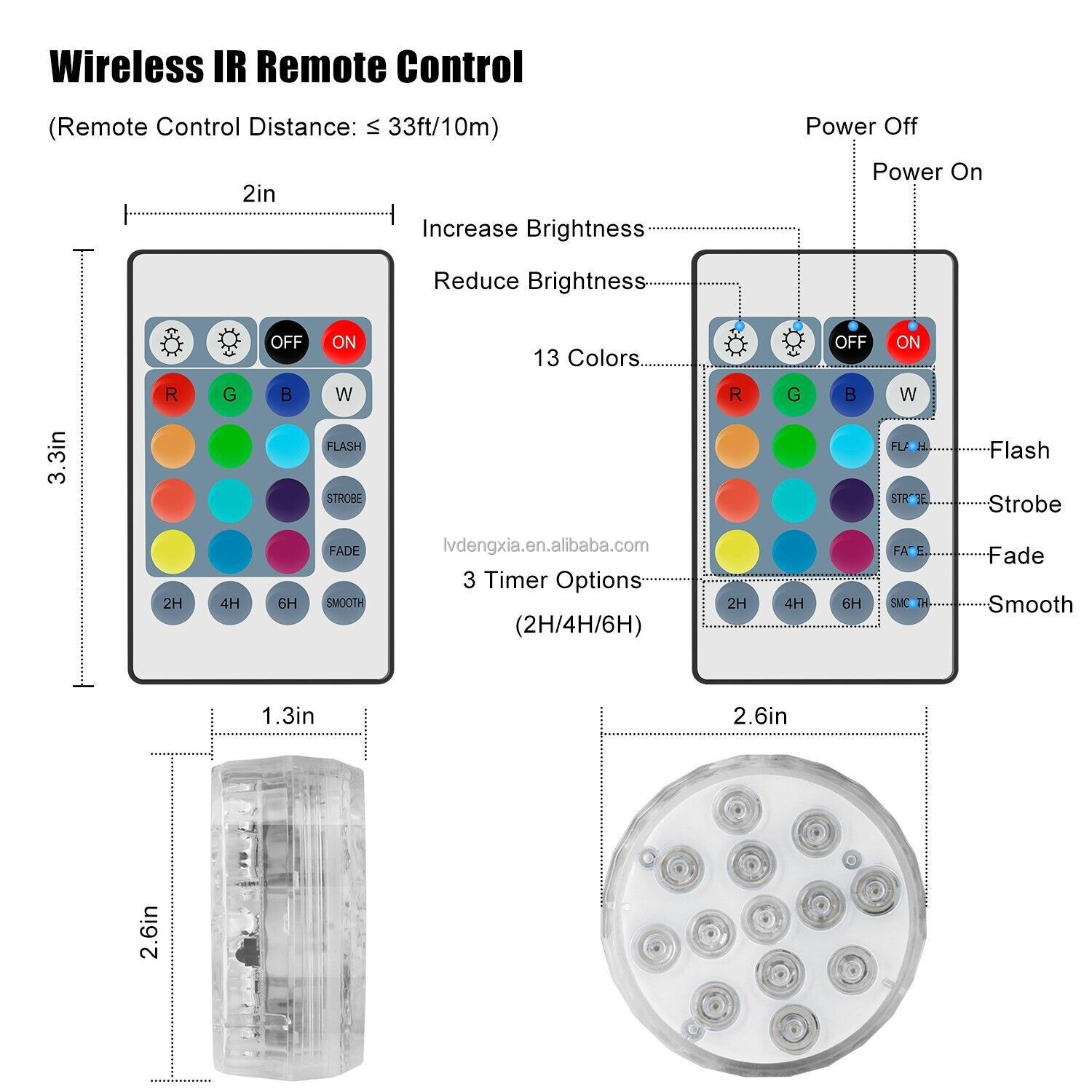 13LEDs RGB IP68 Battery Operated Waterproof Pool Lights Pond Submersible Lamp with Magnet for Fish Tank, Home Decorations