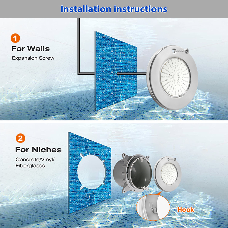 AC12V 10-Inch IP68 Waterproof Stainless Steel LED Underwater Swimming Pool Lights for Inground Pools RGB/RGBW Remote Control