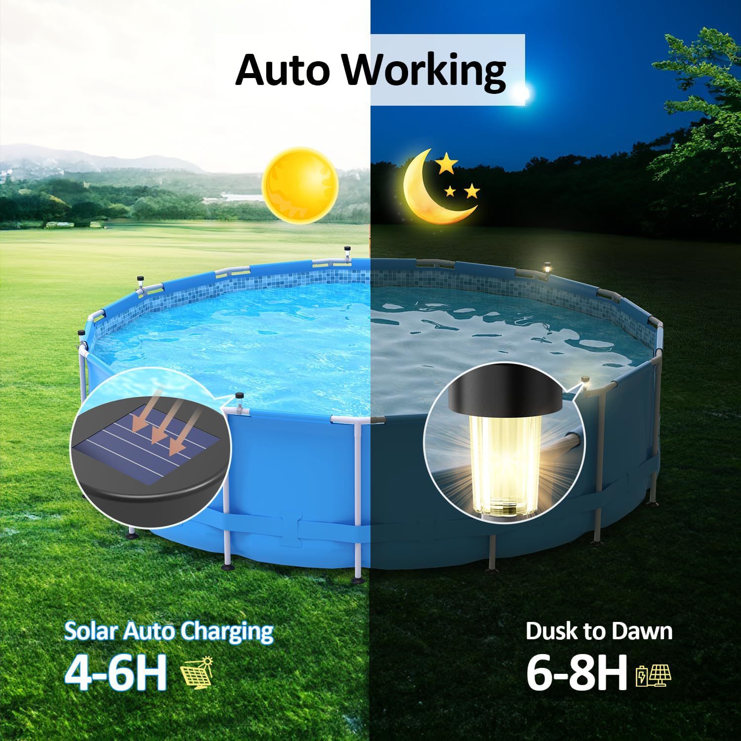 Solar LED Pool Light Waterproof Night Light 3500K Warm White CE Certified IP65 Rating Silicone 60 CRI 600 Lumens Garden Fence