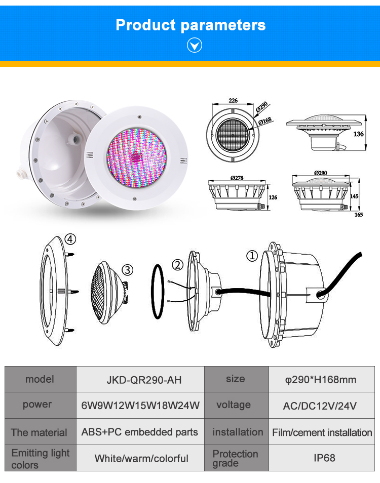 Recessed LED Pool Light PAR56 International LED Bulb Par56 Swimming Pool Light for Vinyl Liner Pool