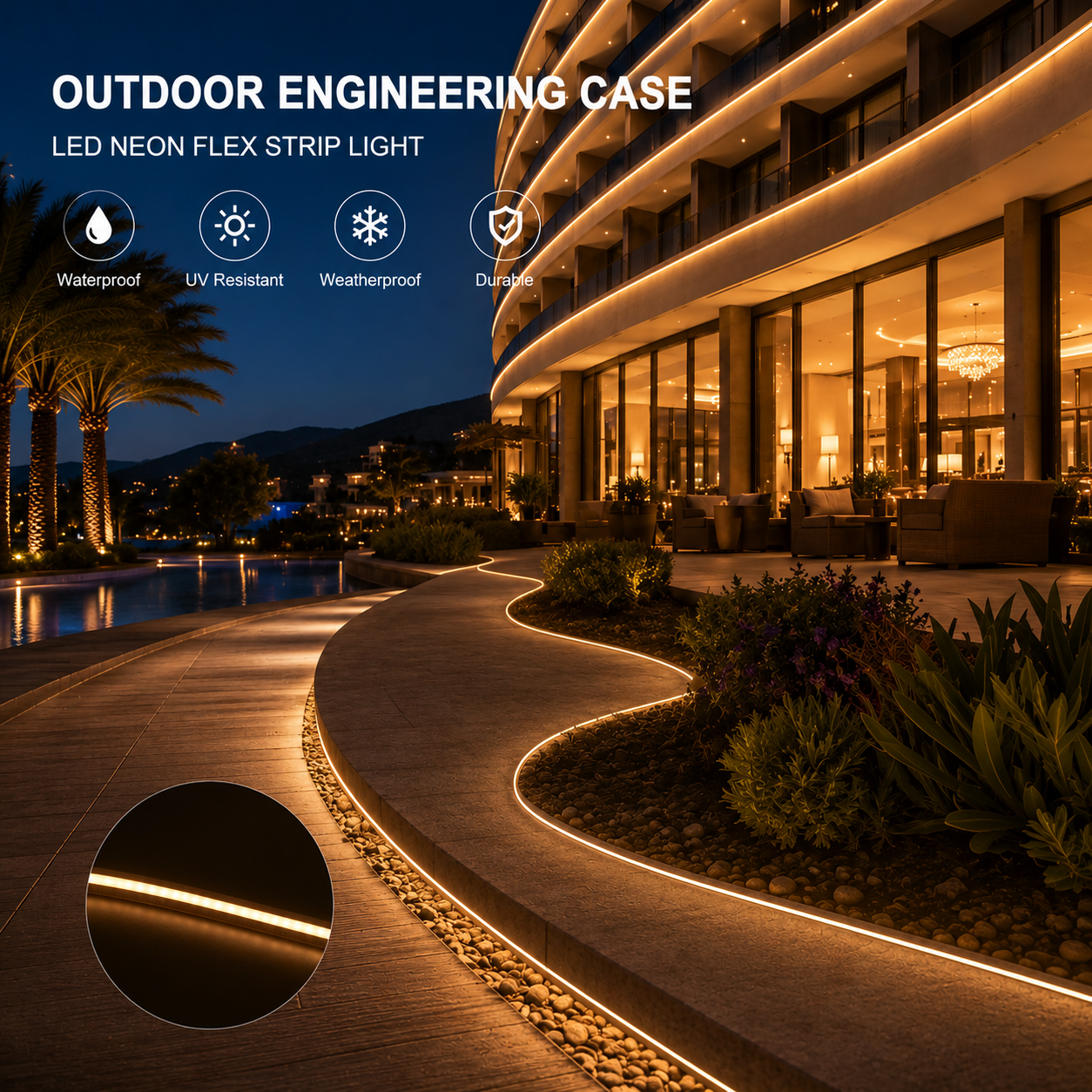Joystar IP65 Waterproof Silicone LED Strip Flex PVC Neon LED Landscape Lighting For Swimming Pool For Hotel Use