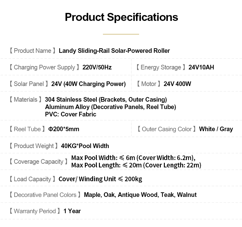 24V 400W Solar Energy Sliding Rail Motorised Pool Cover Roller Details 6