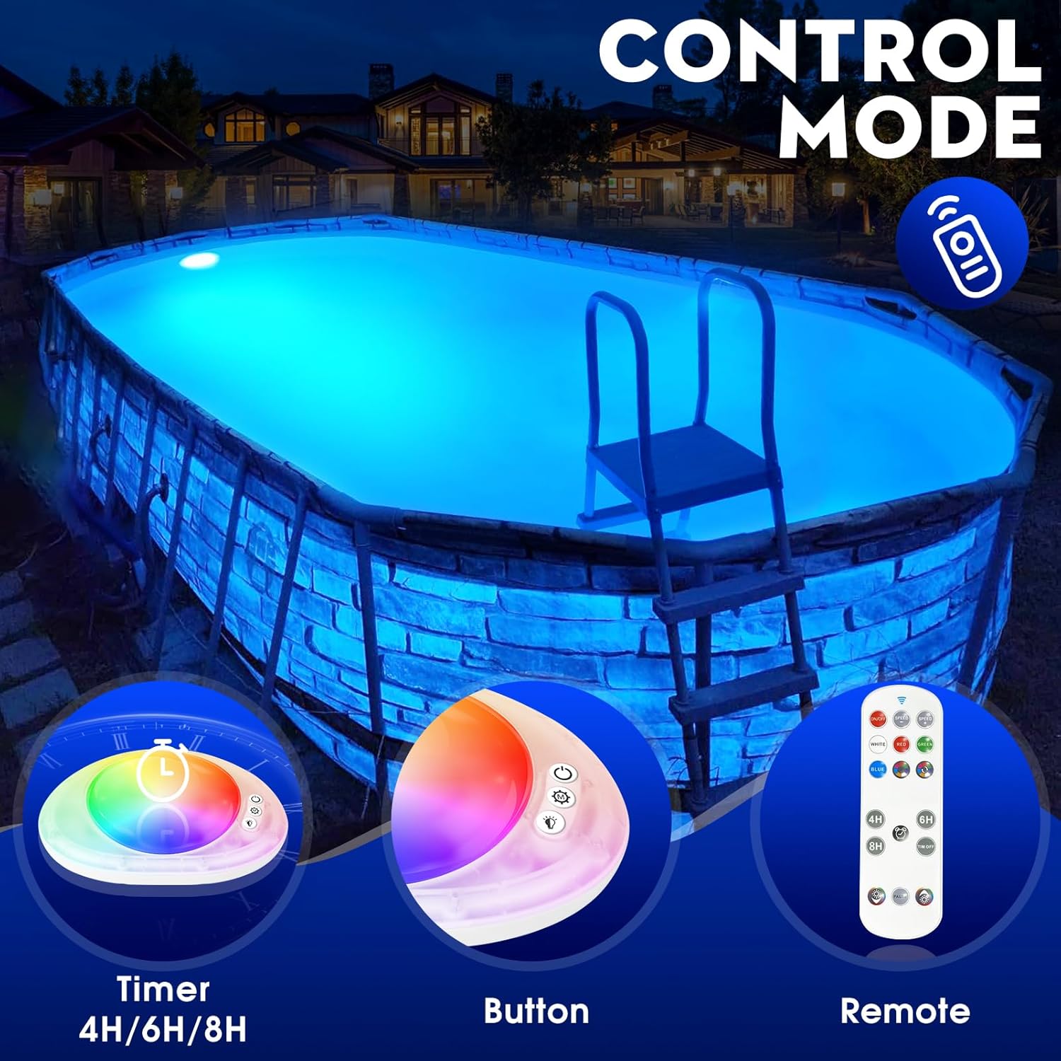 LED Pool Light Remote Control Waterproof Magnetic Submersible for Inground/Above Ground Pools &amp; Hot Tub 1 PC