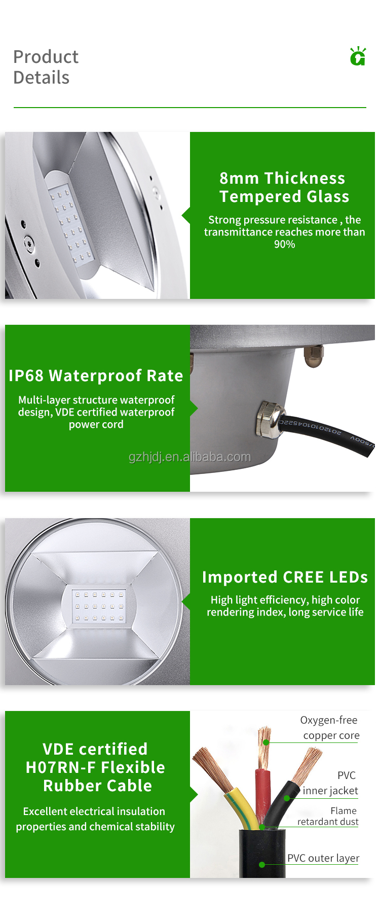 IP68 Waterproof Vinyl LED Pool Light RGB Color Changing 12V Low Voltage for Swimming Pool Spa Decoration