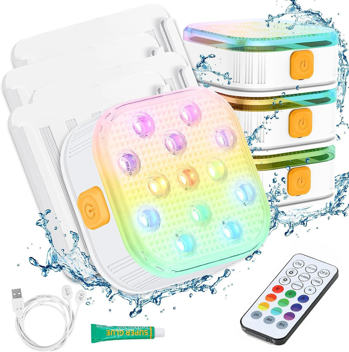 Magnetic Rechargeable LED Floating Light IP68 Swimming Pool Light 16 Colors Remote Control Submersible Lamp Warm White Bedroom