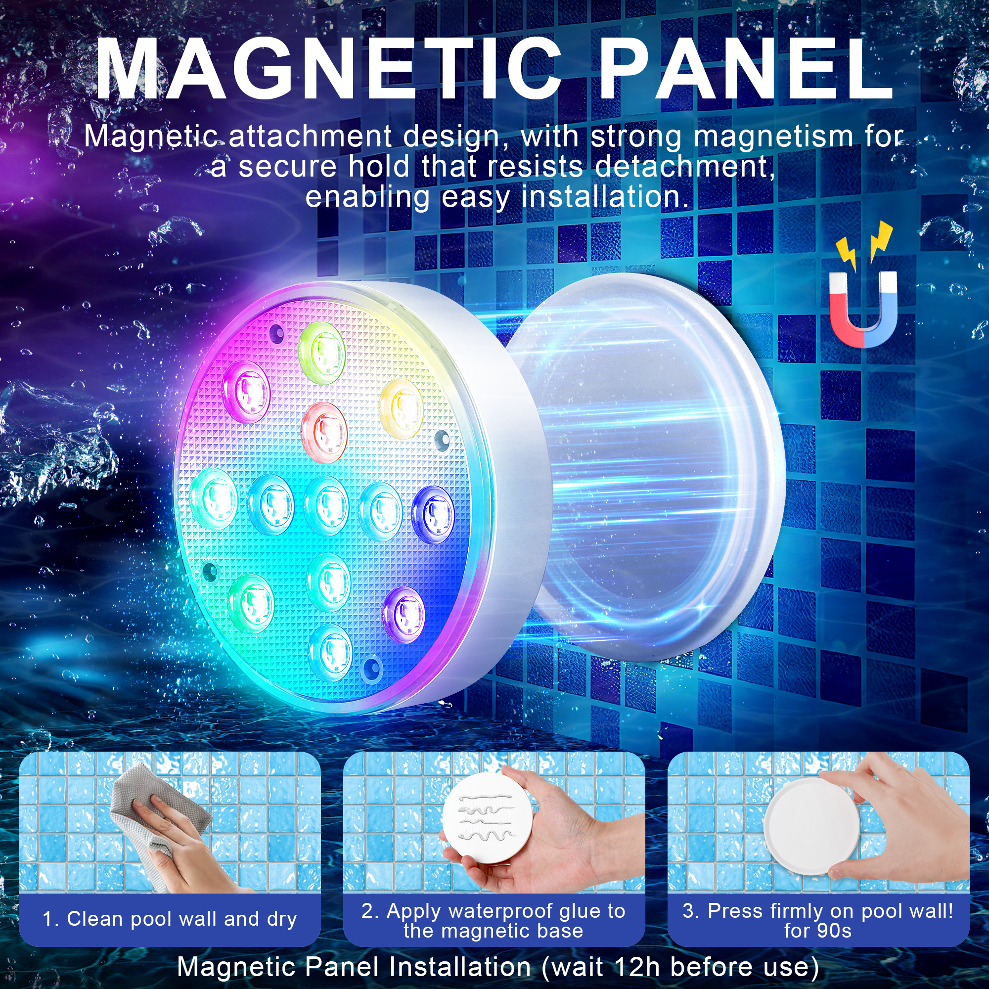 13 LEDs Rechargeable Pool Lights With Remote IP68 Submersible LED Light 16 Color Changing Swimming Pool Light with Magnets