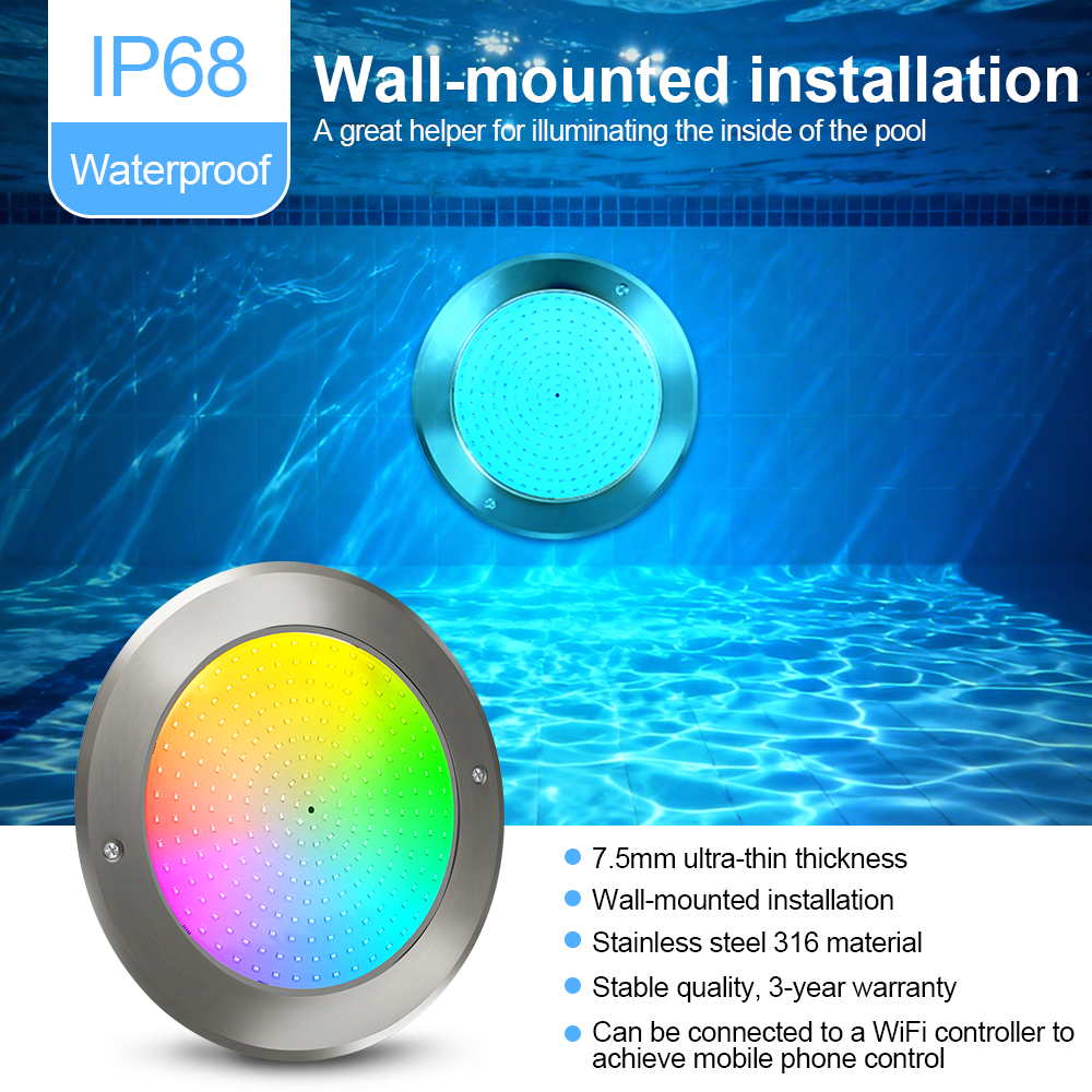 Ultra Thin 8mm Thickness 18W 25W 35W Waterproof Underwater Submersible Dive Warm White Wifi Led Pool Light