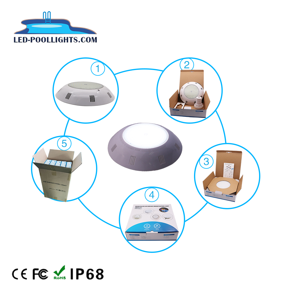 IP68 Waterproof Resin Filled Surface Mounted LED Pool Light AC12V Underwater Swimming Pool Lamp for Concrete/Vinyl Pool