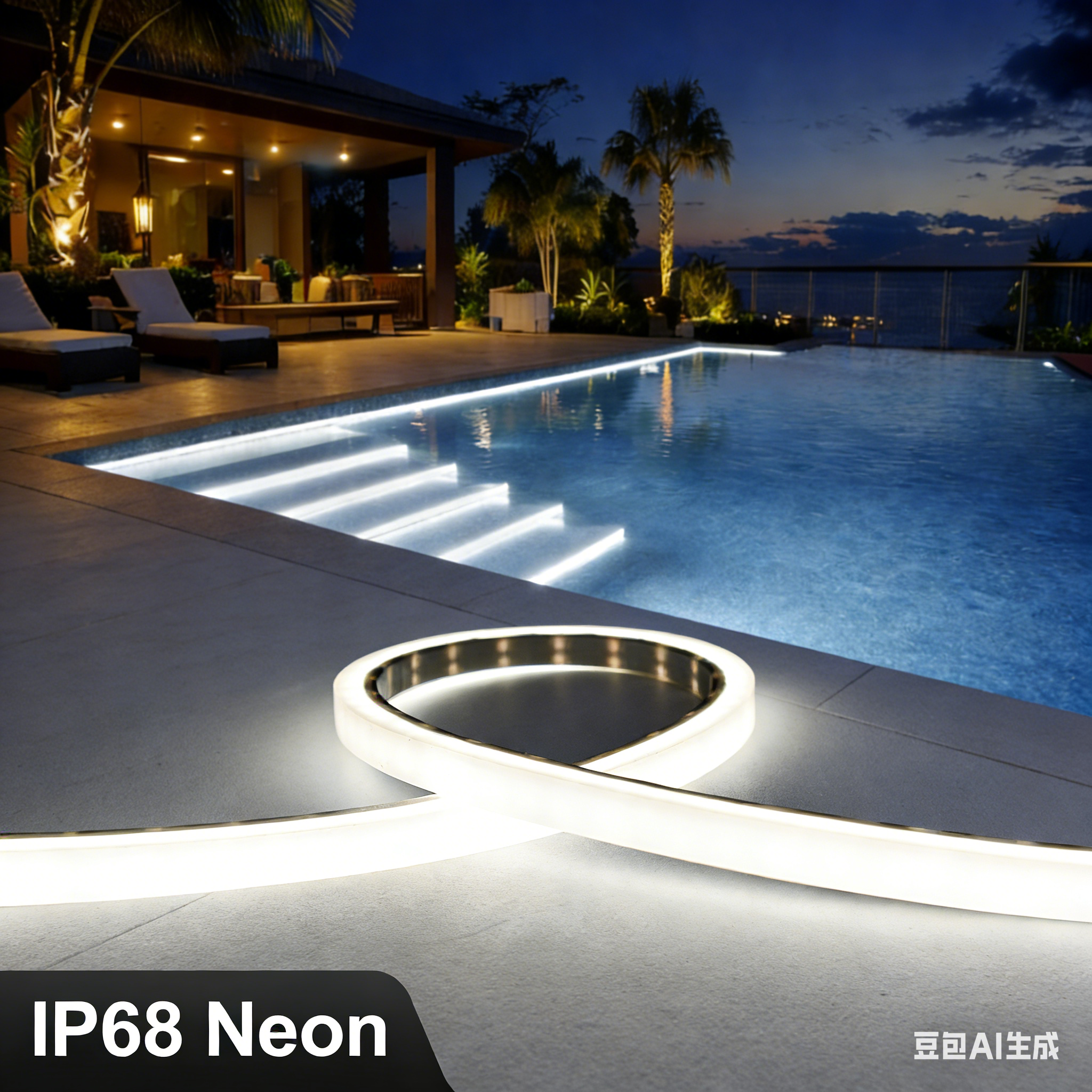 Swimming Pool Underwater 10*10mm IP68 3D Solid Neon LED 24VDC White Color High Transmittance Cuttable