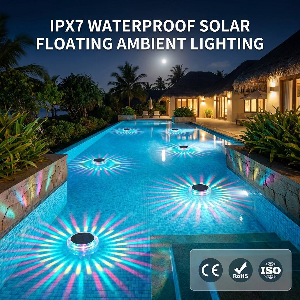 Waterproof IP67 Floating Solar Pool Light-Colorful LED RGB Wall Sconce-Remote Control Pond Decorative Sun Powered Lamp