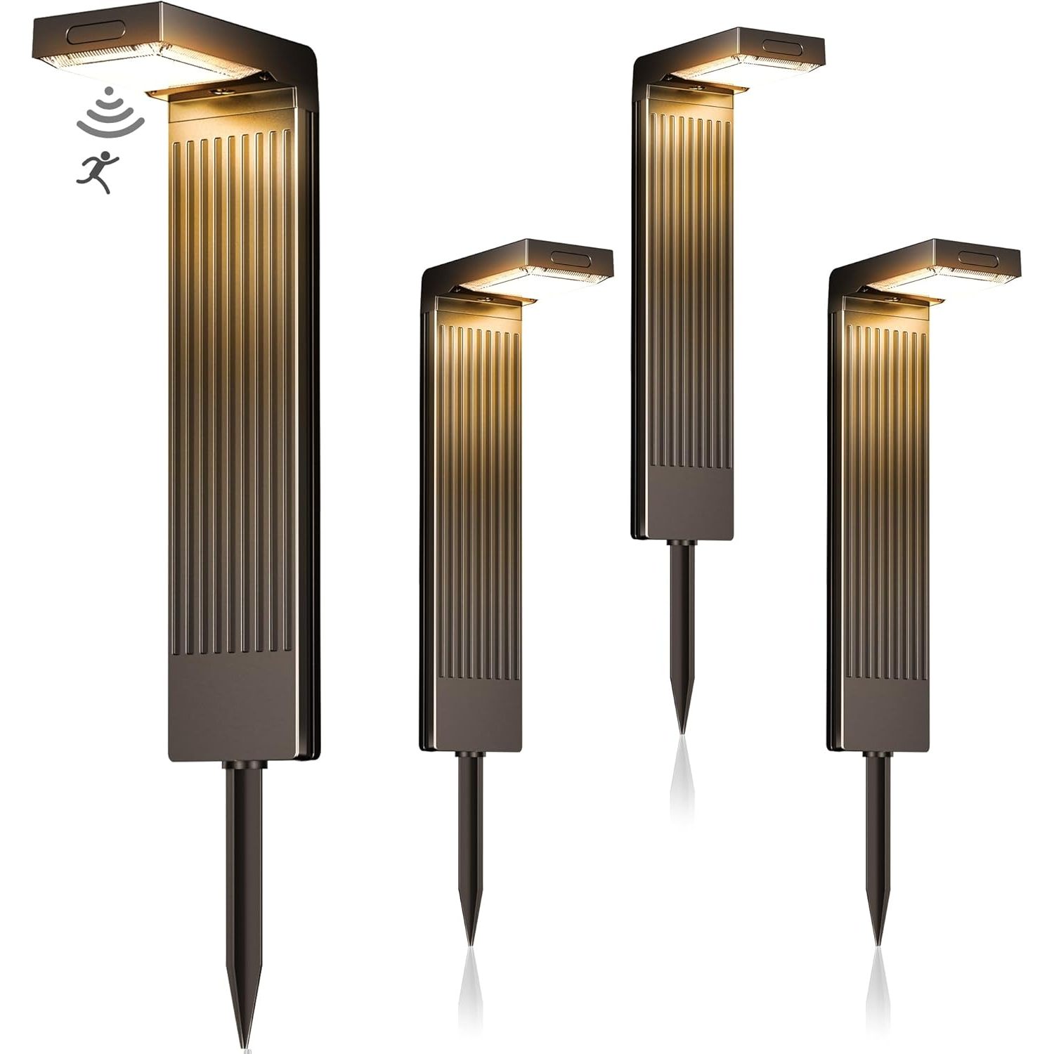 Coxseni Solar Path Lights 4Pack Motion Sensor Led Outdoor IP65 Aluminum Body Adjustable Colors Modes 2-Year Warranty Garden