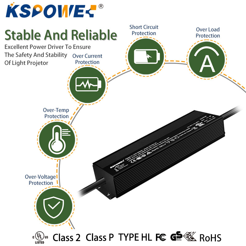 KSPOWER Customizable Slivery High PFC Adjustable Voltage 24V IP67 300W 5-Year Warranty For 91% Efficiency Swimming Pool Lights