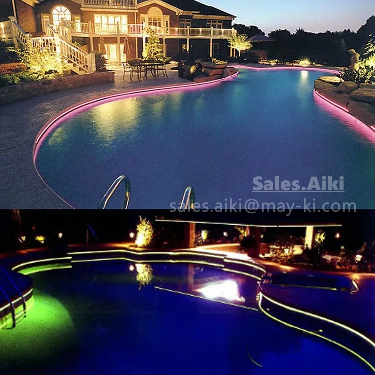 RGBW Color Changing Multicore Side Glow Fiber Optic Swimming Pool Perimeter Lighting DMX Control Fiber Optic Pool Edge Lighting