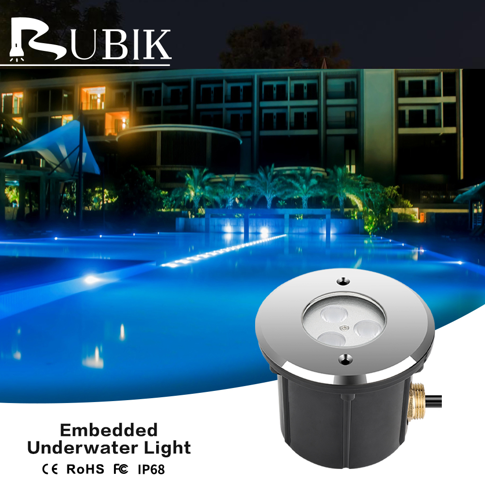 12V 9W LED Colorful Embedded Underground Pool Light 316 Stainless Steel IP68 Waterproof 2-Year Warranty 50000 Hours Lifespan