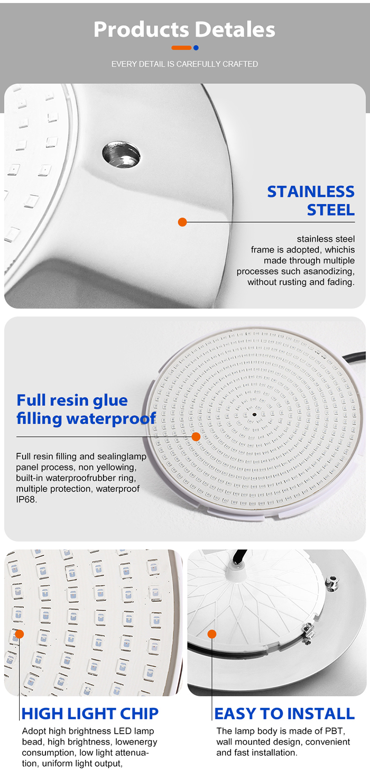 DC 12V Ip68 Waterproof 4 Wire RGB RGBW Stainless Steel Resin Filled Underwater Swimming Pool Led Light Low Voltage