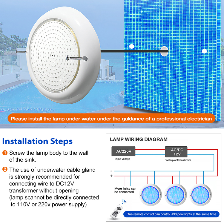 Ip68 6W 12W 18W 25W 35W RGB LED Swimming Pool Light ABS Body Warm White CCT Remote Control Pool Lamp For Pond Color Change