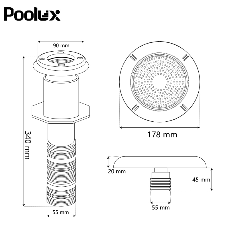 Liner Pool Accessories 178MM Threading PC LED Vinyl Pool Light for Fiberglass &amp; Concrete Pool