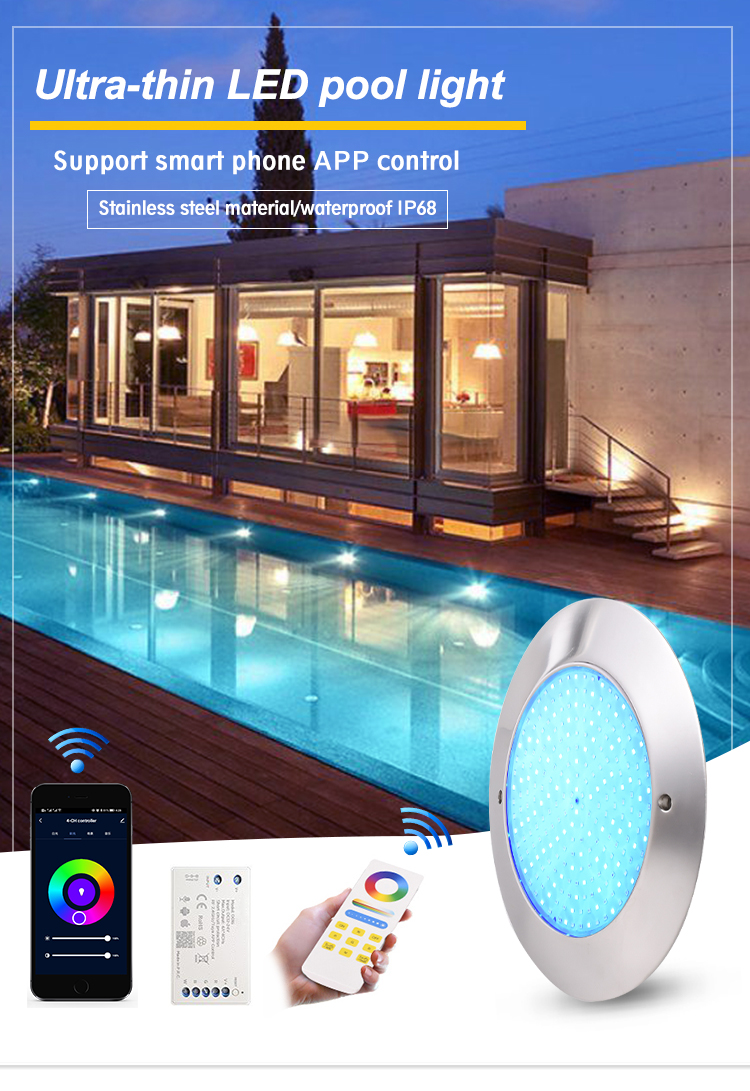 10Mm Resin Filled Led Pool Lamp DC12V Low Voltage Rgb Smart App Wifi Music Controlled Kit Stainless Steel Inground Pool Light