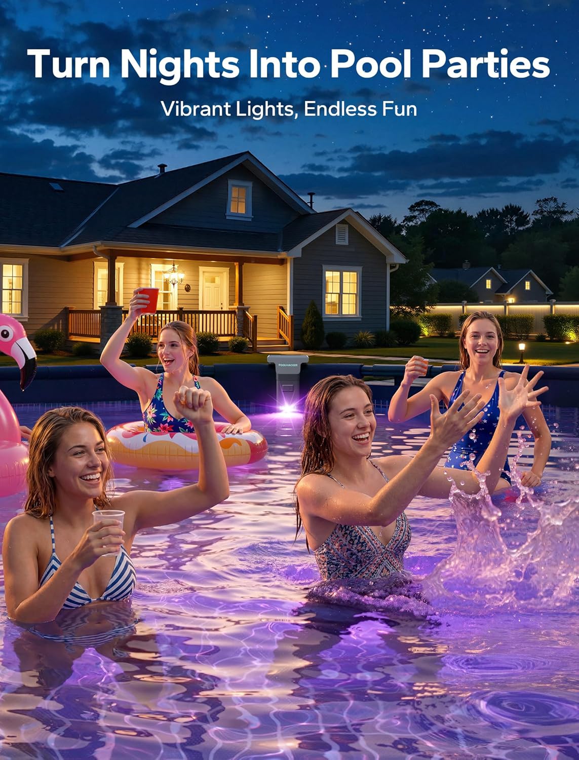 Solar Pool Lights for Inground &amp; Above Ground Pools 10-Color 4-Mode LED Remote Control Timer Waterproof (Black 1 Pack)