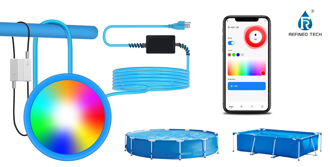 Refined Tuya 12V IP68 10W RGB Color Changing Magnetic Underwater Submersible PC APP Controlled LED Pool Lights for Garden